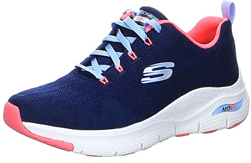 Skechers Damen Arch Fit Comfy Wave Sneaker, Nvy Knit Htpnk Trim, 41 EU