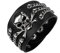 Flongo Herren Armband Lederarmband Totenkopf: Männer Herrenarmband schwarz groß breit Leder Armreif mit Schädel Kette men Accessoires Modeschmuck Biker Geschenk für Vater Sohn Freund