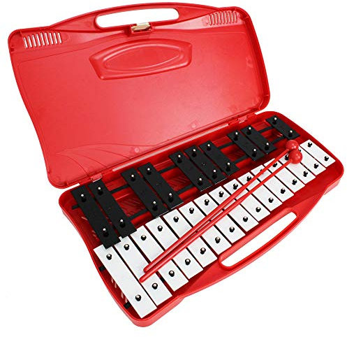 A-Star 25-Noten-Sopran-Chromatisches Glockenspiel-Xylophon in rotem Gehäuse und zwei Kunststoffschlägeln – 2 Oktaven G5 bis G7 – 10er-Pack