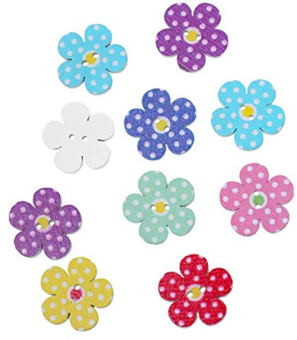 30 edle Holzknöpfe mit Blumenmotiv 20x20mm bunt 2-Loch rund Knopf Knöpfe Holzknopf zum basteln nähen scrapbooking Jackenknöpfe Blumenform Bastelknöpfe