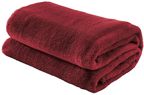 Erwin Müller Teddy-Fleece-Wohndecke, Fleece-Decke, Kuscheldecke - flauschig weich, pflegeleicht - rot Größe 130x170 cm