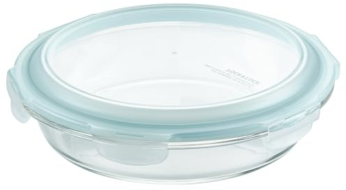 LOCK & LOCK LocknLock Purely Better Glass Round Pie Baking Dish/Food Storage Container with Lid, 9.5 Inch, Clear