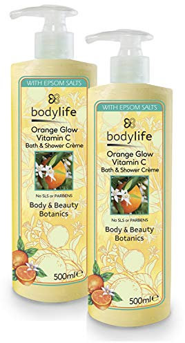 Bodylife Body Wash Epsom salts Vitamin C Shower Creme Orange Glow 500ml Twin Pack