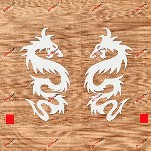 Chinesischer Drache Tribal Aufkleber Vinyl Sticker - Spiegelbilder umgekehrt - Paar Weiß, 10,2 cm - ohne Hintergrund für Auto Boot Laptop 01261