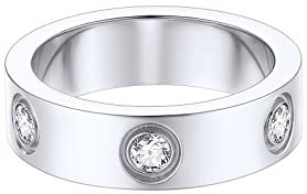 FOCALOOK Herren Edelstahl Ring 6mm Breit - Damen Ehering, Partnerring, Solitär 54mm - Hochzeits- und Verlobungsschmuck