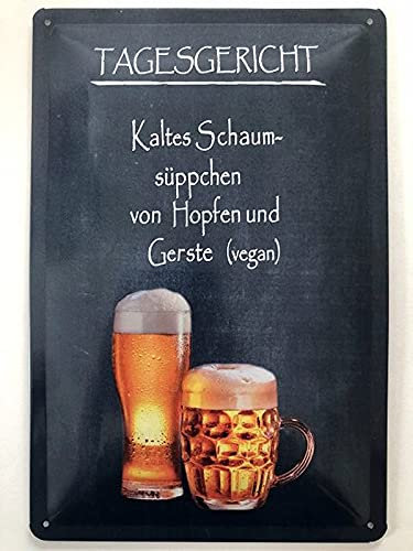 Metall Schild 20x30cm Tagesgericht Bier Hopfen Gerste vegan Sprüche Blechschild