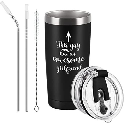 Livole Funny Valentines Day Gifts for Him, I Love You Romantic Gifts for Boyfriend, Him, Men, This Guy Has an Awesome Girlfriend, Boyfriend, 20oz 600ml Double Walled Wine Tumbler with Straw and Lid