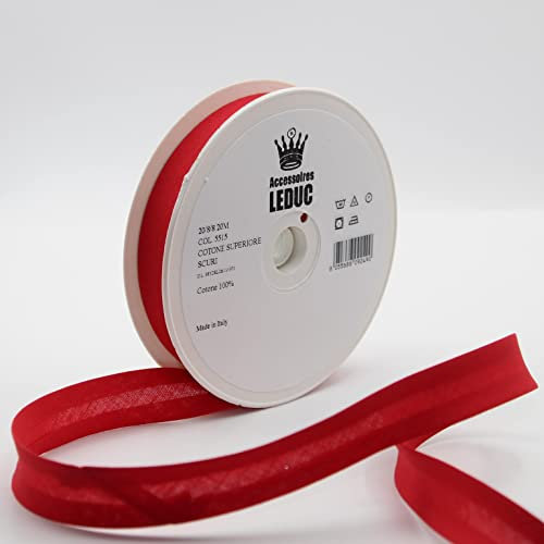 Leduc Schrägband, Baumwolle, 20 m, 30 Farben, für Doppelnähte, 8 + 20 + 8 mm, Qualität Italien, Rot 5515
