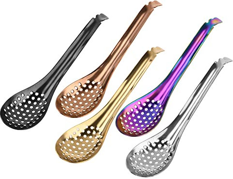 5 cucharas esferificadoras para caviar, cuchara pequeña de acero inoxidable ranurada con 56 agujeros de filtro para utensilios de cocina, 6.5 pulgadas de longitud, 5 colores