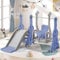 Merax Rutsche für Kinder, 4 in 1 Kinderrutsche Schaukel Basketballkorb, Kletterleiter, Kinder Spielplatz Gartenrutsche für In- und Outdoor, Hinterhof Baby Rutsche Set, Blau
