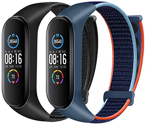 Huamanlou Nylon Armband Kompatibel mit Xiaomi Mi Band 6/Mi Band 5/Mi Band 4/Mi Band 3/Amazfit Band 5 Armband, Weiches Sport Uhrenarmband Verstellbarer Ersatzarmband für Herren Damen