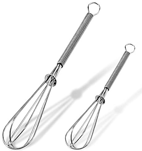 Anaeat Juego de 2 batidores portátiles de acero inoxidable y batidor de alambre grueso – pequeño globo resistente para cocinar, mezclar, batir y agitar (12 cm + 18 cm)
