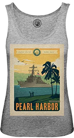 Fabulous Tanktop aus Baumwolle für Damen Grau Pearl Harbor Hawai Poster Vintage Reisen Art Deco