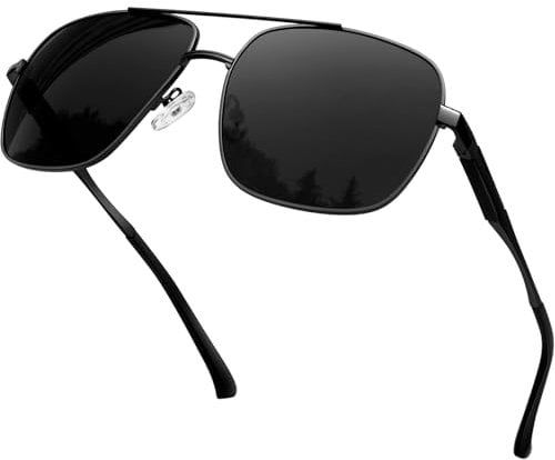 KANASTAL Occhiali da Sole Goccia Neri Uomo Donna Polarizzati UV400 Scuri Quadrati Metallo Vintage Alla Moda Grandi Vintage Black Metal Sunglasses Men Women -Montatura Nero Opaco