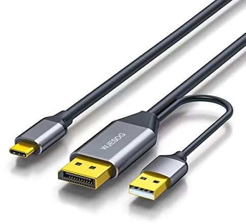 WJESOG Displayport vers USB C Câble 6.6ft 4k@60Hz avec Alimentation USB, Convertisseur DP Mâle vers Type C Mâle Prend en Charge Touch avec Nreal Air VR, MacBook Pro/Air,iPad Pro/Air,
