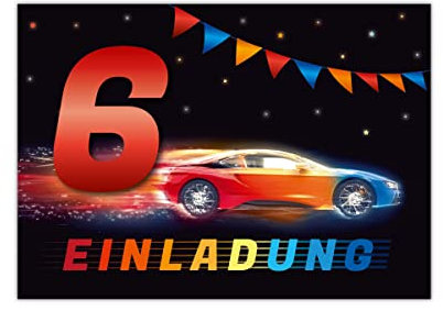 12 Einladungskarten zum 6. Kindergeburtstag Einladung zum sechsten Geburtstag Jungen Rennauto Rennwagen