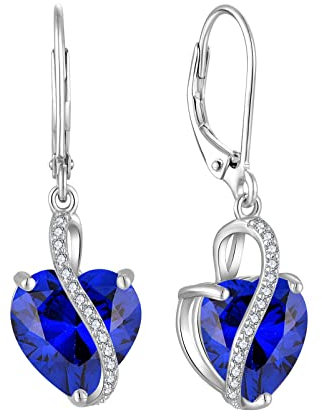 YL Damen Herz Ohrringe 925 Sterling Silber Tropfenohrringe September Geburtsstein Saphir Schmuckgeschenke für Mutter Freundin Damen