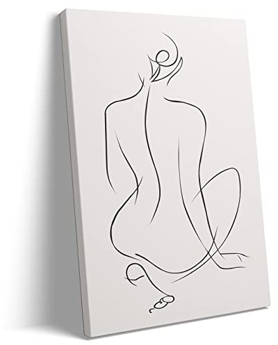 Pttkktbm Woman Line Art Poster, Minimalistisch, Abstrakt, Schwarz, Weiß und Beige, Wandkunst, Frauen-Silhouette, Körperumriss, Poster, Druck, Weibliches Kunstwerk, Gemälde für Schlafzimmer, Badezimmer