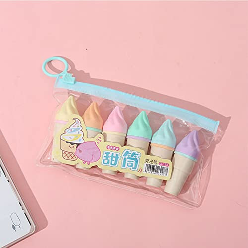 JOMPENS 6 Stück/Charge 6 Farben niedliche Cartoon-Katzen-Textmarker, Schule, Büro, Schreibwaren, Studenten, Zeichenbedarf, Kawaii-Eiscreme-Mini-Marker (6 Stück Kegel)