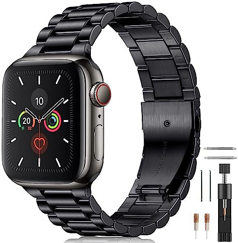 BolYel Cinturino Compatibile con Apple Watch 42/38/40/41mm, Cinturino in Acciaio Inossidabile di Ricambio 22mm Compatibile con iWatch series SE 10 9 8 7 6 5 4 3 2 1 Nero