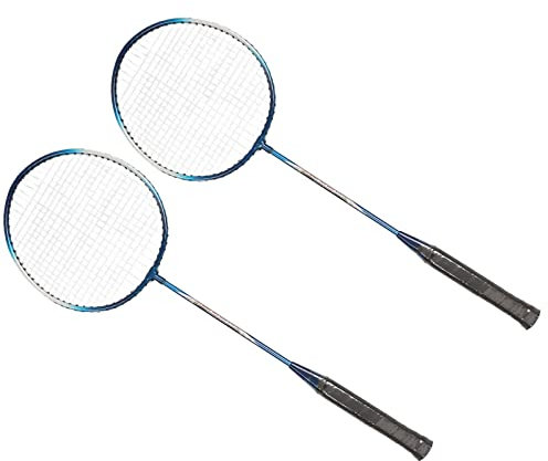 Fdit Badmintonschläger 2er-Set, Leichtes Modell 918 Eisenlegierung 2-Spieler-Badmintonschläger-Set für Erwachsene für das Fitnessstudio (Blau)