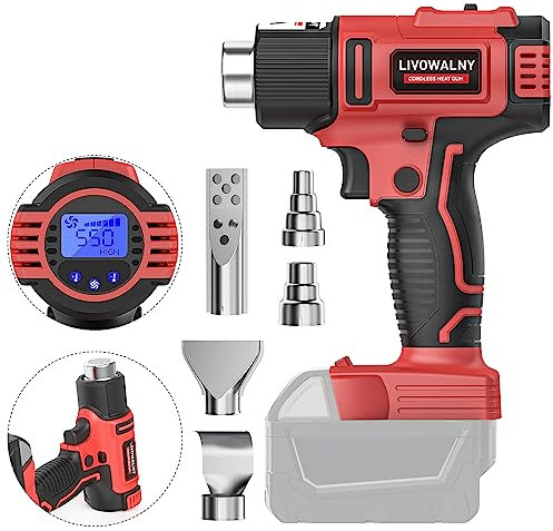 LIVOWALNY Cordless Heat Gun for Milwaukee m18 Battery, 18V 350W 122℉~1202℉ (50℃-550℃) Variable Temperature Control Hot Air Gun with LCD Digital Display for Shrink Tubing, Crafts (No Battery)