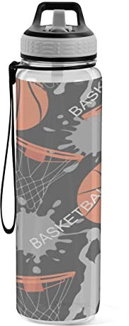 linqin Basketball Game Mens Sports Water Bottle for Women Boys Girls Water Bottle with Straw