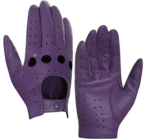 Harssidanzar Gants de conduite en cuir d'été pour dames Gants de conduite en peau d'agneau GL009EUA,Pourpre,Taille S