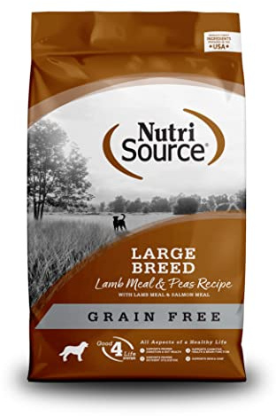 NutriSource Grain Free Dry Dog Food for Large Breeds, Lamb Meal, Salmon Meal and Peas, 26LB
