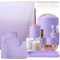 25Pcs Purple Bathroom Accessories Set with Shower Curtain and Rugs Complete- Trash Can, Lotion Dispenser, Soap Dish, Toilet Brush, Toothbrush Holder, Tumbler Cup, Tray, Canisters, Hooks