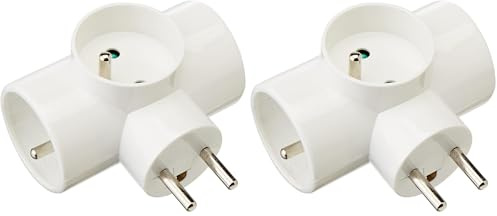 DEBFLEX - Rallonge Electrique - Multiprise 3 Prises - Adaptateur Multiprise - Triplite Electrique Laterale 3 Socles 2P+T 16A D4.8mm Blanc Vrac (Lot de 2)