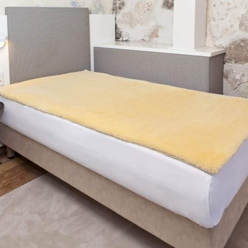 Lammfell Bettauflage/Lammfell Woll Topper/Matratzenauflage 90 x 200 cm. Premium Qualtiät gegen Wundliegen/Wärmeregulierend/Druckentlastend medizinische Gerbung Öko Tex Zertifiziert