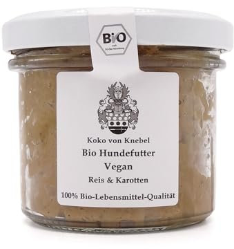 Bio Hundefutter im Glas -Organic Dog Dinner - Bio Hundefutter Vegan - Reis&Karotten Glas 12 x 100g [Premium Nassfutter] - 100% Bio Qualität - Koko von Knebel