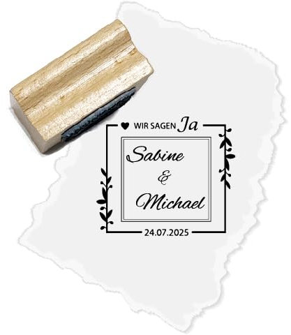 Hochzeitsstempel - Stempel Hochzeit personalisiert - mit Blätterranken - Wedding - Save the Date