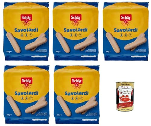 Italian Gourmet Schär Italian Gourmet savoiardi biscotti dolci glutenfrei | Senza glutine, friabili e leggeri, perfekt für Tiramisù, Desserts, Kaffee und, Gesamtnettogewicht 1 kg + Kostenlos Polpa 400g