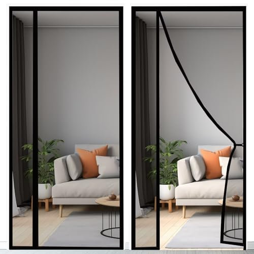 Magnet Fly Screen Door 120x220cm Fermeture Automatique Installation sans Outil pour la famille, Noir