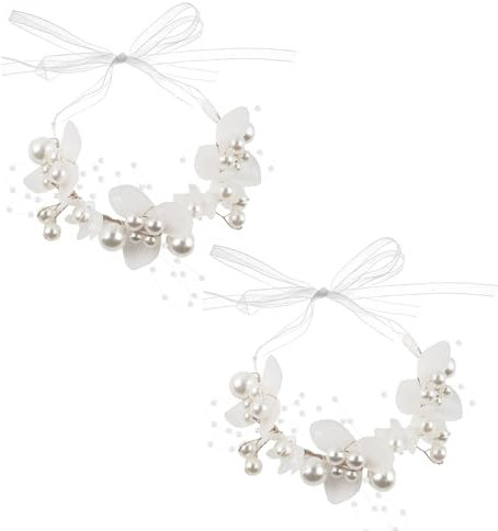 VIDSTW 2 Stück Weiß Blumen Armband Damen, Bracelet Einstellbar, Freundschaftsarmbänder mit Perlen und Weißen Blumen, für Jubiläum, Hochzeit Verlobung Geburtstagsfeier Abschlussball Party