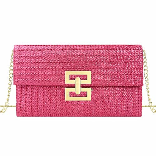 CARTIOBEATY Summer Straw Clutch Purses for Women Woven Beach Bag Evening Purse Envelope Clutch with Detachable Strap, Rose