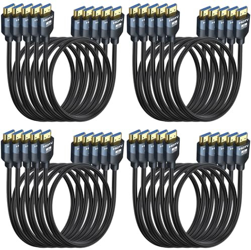 RyzzRooa Lot de 20 câbles HDMI 2.1 8K de 0,9 m, câble HDMI ARC/eARC haut débit 48 Gbit/s, 8K @ 60 Hz, 4K @ 144 Hz, 1080p @ 240 Hz - HDCP 2.2, 3D/HDR pour barre de son, PS5/4, Xbox, Roku, Cinéma, TV