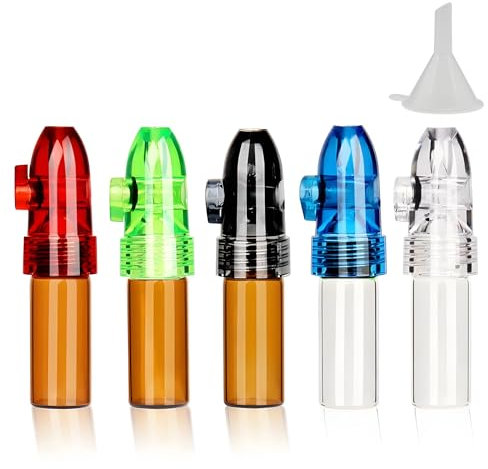 WHENZOO 5 Pcs Spice Powder Tool Storage, Spice Powder Tool with Mini Funnel, Small Glass Bottle Kit, Portable Bullet Snorter Bottle, Leak-Proof & Waterproof, Pocket Bullet Vial for Outdoor Travel