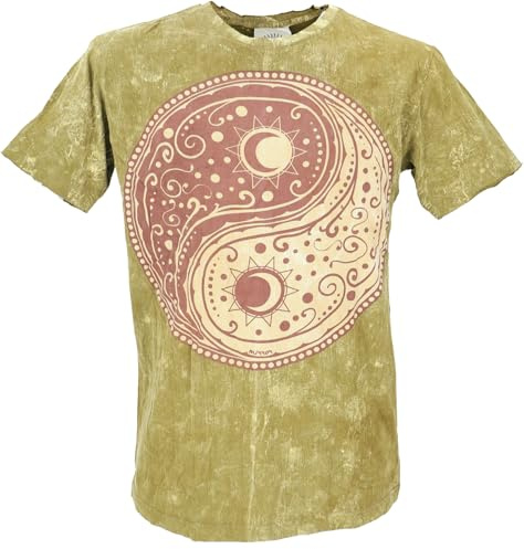GURU SHOP Mirror Herren T-Shirt, Yoga Shirt - Yin Yang/massala, Size:L