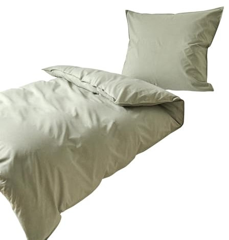 Traumschlaf zeitlos, weiche Melange Bettwäsche mit Unimotiv aus 50% Baumwolle, 50% Polyester mit Reißverschluss 155x220 cm + 80x80 cm, Olive