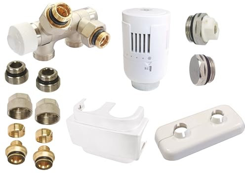 SOMATHERM FOR YOU, Kit de raccordement pour radiateur 6 connexions 1/2 (15x21) - Distributeur thermostatique orientable M30x15, installation au sol ou mural, entraxe 50mm