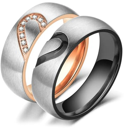 Daesar Trauringe Paarpreis mit Gravur, Hochzeitsringe Edelstahl 6MM Puzzle Herz mit Zirkonia Eheringe Nickelfrei Partnerringe für Sie und Ihn Damen Gr.60 (19.1)& Herren Gr.52 (16.6)