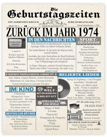 Stuff4 51. Vintage Bilder Poster Ungerahmt - Zurück im Jahr 1974 Zeitung - Wandbilder Wohnzimmer Schlafzimmer Vintage 51 Jahrgang Geboren, 20cm x 25cm Wand Deko Bild Kunstdrucke Wandposter Posters