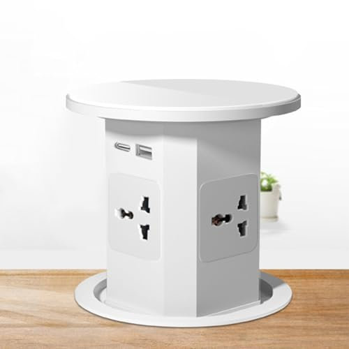 Pop Up Sockets 4 Outlets with B/C Port, 4-Sided Pop Up Sockets for Conference Room, Kitchen Worktops, 100mm Hole,White