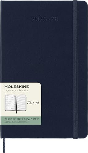 Moleskine Wochen-Notizkalender 2025-2026, 18-Monats-Wochenplaner mit Notizplatz, Harte Einband und Gummiband, Großformat 13 x 21 cm, Saphirblau