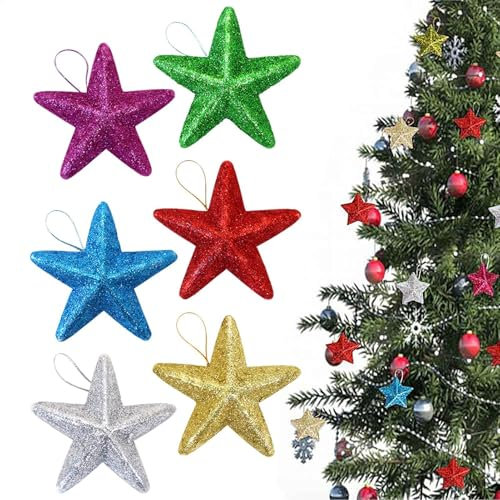 Adornos de estrella de Navidad, adornos de estrella, 6 pequeñas estrellas brillantes como decoración para el árbol, estrella de Navidad portátil al aire libre, decoración del árbol de Navidad,