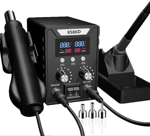 Station De Soudage à Air Chaud, Station De Fer à Souder, 2 En 1 Avec TempéRature RéGlable De 100 à 500 °C, Volume D'Air RéGlable, ContrôLe De TempéRature Pid, Fonction DéMarrage/ArrêT Automatique