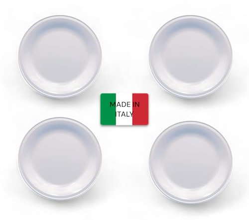 4 piatti in melamina Italiana di alta qualità - Ideali per dolci o frutta, design classico di colore bianco, perfetti per mense scolastiche,catering, camping, RSA, barche, seconde case